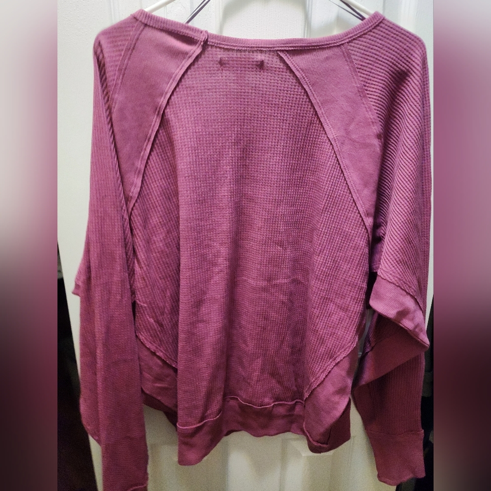 Free People Mulberry Santa Clara Burgundy Wine Thermal Waffle Oversized Tunic